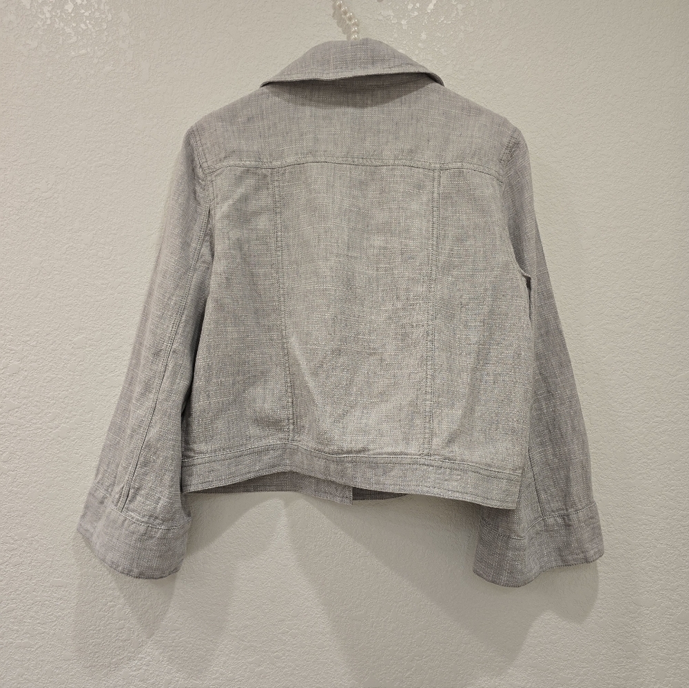 LOFT Cropped Linen Jacket Size S Gray - Picture 2 of 4